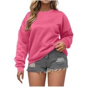 AnnSemo Sudaderas para mujer, estilo casual, holgada, de manga larga, cuello redondo, básica, elegante, color liso, sudadera de gran tamaño, para otoño e invierno, hot pink, S