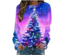 AnnSemo Suéter de Navidad para mujer, estampado de árbol de Navidad, divertidos suéteres de Navidad para mujer, sudadera clásica de manga larga con cuello redondo, 12 multicolor, L