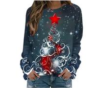 AnnSemo Suéter de Navidad para mujer, estampado de árbol de Navidad, divertidos suéteres de Navidad para mujer, sudadera clásica de manga larga con cuello redondo, 09 Multicolor, S