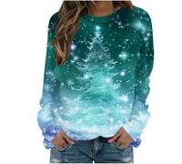 AnnSemo Suéter de Navidad para mujer, estampado de árbol de Navidad, divertidos suéteres de Navidad para mujer, sudadera clásica de manga larga con cuello redondo, 19 multicolor, S