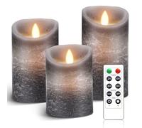 AnnSpa 3 Set Velas de LED sin Pilares de pilas Llama con Control Remoto, Cera Real Parpadeo Mecha móvil Parpadeo Ámbar Luz amarilla Velas, Cera Sin Perfume para Regalo y decoración (Gris)