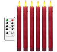 AnnSpa 6 Set Velas LED Largas con Mando a Distancia Temporizador, Velas Parpadeantes, Funciona con Pilas, Luz Blanca Cálida, Velas Sin Llama, Halloween Bodas Navidad Fiestas Decoración - Rouge