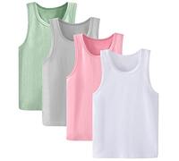 Anntry 2-8 Años Niñas Colores Sólidos Camisas de Suave Camisas 4 Pack Niños Cómodos Camisetas Sin Mangas Respirables