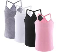 Anntry 2-8 Años Niñas Colores Sólidos Camisas de Suave Camisas 4 Pack Niños Cómodos Camisetas Sin Mangas Respirables