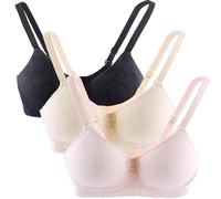 Anntry Sujetadores Sin Aros para Niñas Adolescentes Algodón Tirantes Ajustable Reunido Ropa Interior para 12 a 18 años Mujeres y Chica- Paquete de 3
