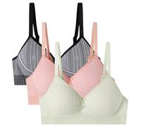 Anntry Sujetadores Sin Aros para Niñas Adolescentes Algodón Tirantes Ajustable Reunido Ropa Interior para 12 a 18 años Mujeres y Chica- Paquete de 3