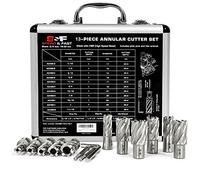 Annular Cutter Set 13 Pcs by S&F STEAD & FAST, Cutting Depth 1" Cutting Diameter 7/16" to 1-1/16" Inch, Mag Drill Bits Kit for Magnetic Drill Press, with 2 Pilot Pins