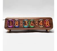 Annuod Reloj De Tubos, Luminosos IN-12 6 bits, Digital Electrónico, con Mando A Distancia, Cambio Colores RGB, Base Madera, Decorativo Sobremesa, Sin Montaje(A)