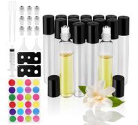 Annyswit 16 Piezas Botellas Roll-On de 10ml para Aceites Esenciales, Frascos de Perfume Transparentes de Vidrio Vacíos con Accesorios Adicionales: Embudo, Pipeta, Etiquetas, Contenedores Roll-On