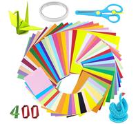 Annyswit 400 Hojas de Papel Origami con Tijeras & Cinta Doble Cara 10x10/15x15/20x20 cm Papel de Manualidades Colorido Set Doble Cara para Creación y Diseño