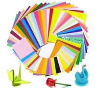 Annyswit 400 Hojas de Papel Origami con Tijeras & Cinta Doble Cara 10x10/15x15/20x20 cm Papel de Manualidades Colorido Set Doble Cara para Creación y Diseño