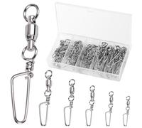 Annyswit 50 Unidades Giratorios de Pesca con Rodamiento de Bolas, 5 Tamaños en Acero Inoxidable con Cierre y Anillo Soldado, para Ríos, Agua Dulce, Flotadores y Mar