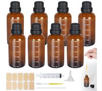 Annyswit 8 botella para aceite esencial, 50 ml, botellas de cristal ámbar con pipeta, jeringa y catéteres reutilizables