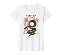 Año de la Serpiente Año Nuevo Lunar Arte del Tatuaje del Zodiaco Chino Camiseta gráfica económica, Mujer, Blanco, M