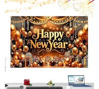 Año Nuevo Banner Globos Dorados Impresión 2D | 99x150 cm Decoración de pared de Año Nuevo 2026 para fotografía, fiesta, cumpleaños, accesorios de estudio, terraza, interior