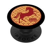 Año Nuevo Chino 2026 Año del Signo del Zodiaco del Caballo de Fuego PopSockets PopGrip Adhesivo