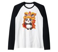 Año Nuevo Lunar Chino Danza del león Panda Lindo China Cultura Camiseta Manga Raglan