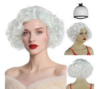 Anogol Gorro de pelo + peluca rubia con encaje frontal, pelucas de pelo sintético rizado corto para mujer, peinados en capas