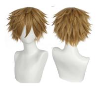 ANOGOL Gorro de pelo + pelucas doradas de mezcla corta para hombre, peluca de cosplay marrón dorado con flequillo, peluca corta y recta mezcla de rubio ceniza miel, pelucas masculinas de anime dorado