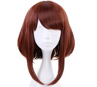 ANOGOL Gorro de pelo + pelucas marrones de pelo sintético corto para cosplay, peluca corta ondulada para cosplay de anime, peluca marrón ondulada para cosplay de anime, peluca corta marrón para