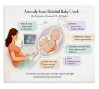 Anomaly Scan Ultrasound Guide Mid Pregnancy Fetal Screening Poster for Radiology Department Medical Training Wall Art(Framed,12x18inch(30x45cm))
