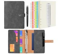 ANOMM Cuaderno A5 Anillas de Cuero Sintético, Recargable Libretas Bonitas con Cuadrícula de Puntos A5, Bolsillos Interiores y Separador de Índice, Agenda Ahorro para Viajes, Trabajo, Escuela (Gris)