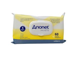 Anonet Toallitas Íntimas Papel Higiénico Húmedo para Limpieza en Viaje, Acción Calmante e Hidratante, Alivio Inmediato contra Picor y Molestias Íntimas, Made in Italy (Pack de 60 unidades)