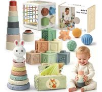 Anook Juguetes Montessori Bebes 6-12 Meses,6 en 1 Juguetes Bebe 6 8 9 Meses | Juguetes Sensoriales,Caja Pañuelos Bebe,Juguete Apilables,Caja de Clasificación,Pelotas Sensoriales,Regalo Bebe 6-12 Meses
