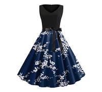 Años Vestido 50's Audrey Hepburn Rockabilly Swing,Plisado Vestidos Sin Mangas Swing Vestido De Fiesta Ceremonia Mediados Largo Pin-Up Impreso Elegante Polka Retro Vestidos Estilo 1950's, azul oscuro