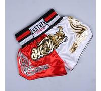 Anotherboxer - Pantalones cortos unisex de Muay Thai para artes marciales mixtas y kickboxing, mezcla de poliéster transpirable con cintura elástica para luchar y entrenar (2XL, rojo + blanco)