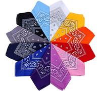 Anpro - 12 Bandanas, Pañuelos Unisex, Diadema de pelo, Bufanda de cuello, Decoración en Algodón, Estilo retro, Multicolor y Multifunción, 55 x 55 cm