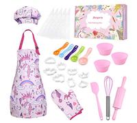 Anpro 27 PCS Kit de Cocina y Horneado para Niños, Juego de Roles para Niños,Chef Set Accesorios de Juego,Regalos para Cumpleaños y Navidad (Rosa, 8-12 años)