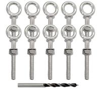 ANPTGHT Paquete de 10 pernos de ojo de acero inoxidable T316 de 1/4 x 2 pulgadas para levantamiento de hombro con tuercas, arandelas y broca de grado marino G277 (plateado)