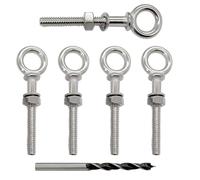 ANPTGHT Paquete de 5 pernos de ojo de acero inoxidable T316 de 1/4 x 2 pulgadas con rosca, arandelas y broca de grado marino G277 (plateado)