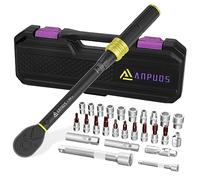ANPUDS Llave Dinamométrica 3/8'', Llave de Torque 5-50Nm, Precisión de ±3% | 26 Piezas Juego Llaves Vaso con Extensión, Adaptador, Junta Universal, Vasos de Bujía, Bits, para Bicicleta, Moto, Coche