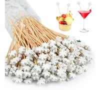 ANPUNAT 150 palillos de cóctel de Navidad de 4.7 pulgadas, estilo copos de nieve, palillos de dientes de madera, aperitivos, palillos de bambú, tenedores de frutas para invierno, nieve, decoración de