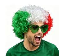 ANPUNAT Conjunto de peluca afro con bandera nacional y gafas en forma de corazón, disfraces de cosplay, accesorios para fiestas temáticas de la Copa Mundial 2026 (Green White Red)