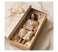 ANQKYO Figura de Escritorio Jesús Resina 2 Piezas, Estatua Cristo Sentado con el Letrero Estoy contigo Siempre, decoración Hecha a Mano for la Mesa Oficina en casa(S)