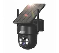 ANRAN 3K 5MP Camara Vigilancia Exterior Solar sin Cables, 2.4GHz WiFi, Panel Solar Integrado y Foco, 360° PTZ, PIR Movimiento Detección, Visión Nocturna Color, Audio de 2 Vias,Q04 Máx Negro