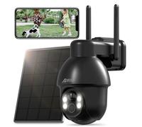 ANRAN 5MP FHD Camara Vigilancia WiFi Exterior con Panel Solar, PTZ 360° Cámara Seguridad, Detección Humana PIR, Visión Nocturna en Color, Audio Bidireccional, Alarma Sirena, Q03 Negro Máx