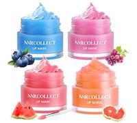 ANRCOLLECT 4 Pack Bálsamo Labial y Exfoliante Labial, Set de Máscaras Labiales, Set de Bálsamo Labial Hidratante para Labios Secos, Agrietados, Agrietados, Línea Fina y Arrugas