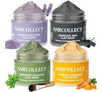 ANRCOLLECT Face Mask Set, Vitamin C Clay Mask + Charcoal Face Mask+ Mugwort Mask+ Purple Clay Mask, Purifying & Detoxifying Face Mask Skincare Set, Facial Kit for Pore Cleansing, Dark Spot, Oily Skin