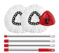 ANREKEYH Cabezal de repuesto de fregona giratoria, base, mango compatible con mopa giratoria de microfibra O Cedar EasyWring, 4 cabezales de repuesto de fregona, mango de fregona de 30 a 58 pulgadas y