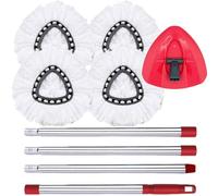 ANREKEYH Cabezal de repuesto de fregona giratoria, base, mango compatible con mopa giratoria de microfibra O Cedar EasyWring, 4 cabezales de repuesto de fregona, mango de fregona de 30 a 58 pulgadas y