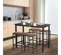 anrekl Juego de mesa de comedor y silla de estilo industrial, 5 unidades, cojines acolchados, mesa de bar con 4 sillas, armario de bar, taburete para cocina, salón, comedor, taberna, marco de acero,