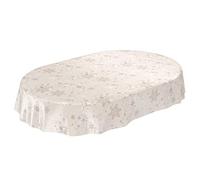 ANRO Hule Mantel Encerado Cera Mantel Mantel Navidad Copos de Nieve Beige Ovalado 240 x 140 cm, Canto de Corte, 140 x 240 cm