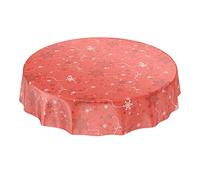 ANRO Hule Mantel Encerado Cera Mantel Mantel Navidad Copos de Nieve Rojo Redondo 120 cm, Borde de Corte