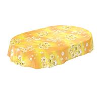 ANRO - Mantel de Hule, diseño de camomila, Color Amarillo, con diseño de Sol, Ovalado, 180 x 140 cm, Borde Cortado, 140 x 180 cm