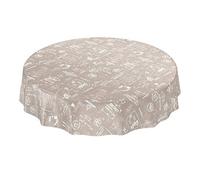 ANRO - Mantel de Hule Encerado, Mantel Lavable Color Beige, Moderno, en Estilo de cafetería Retro, Redondo, 140 cm