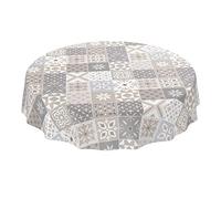 ANRO Mantel de hule lavable con aspecto de azulejos, color beige, gris, azul, redondo, 100 cm